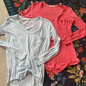 We The Free Long Sleeve Tops - Light Blue and Coral
